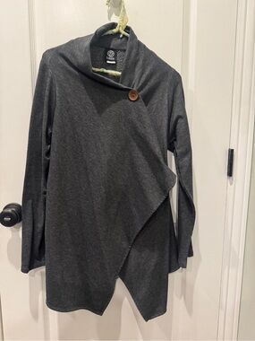 bobeau Charcoal Gray Button-Front Wrap Jacket